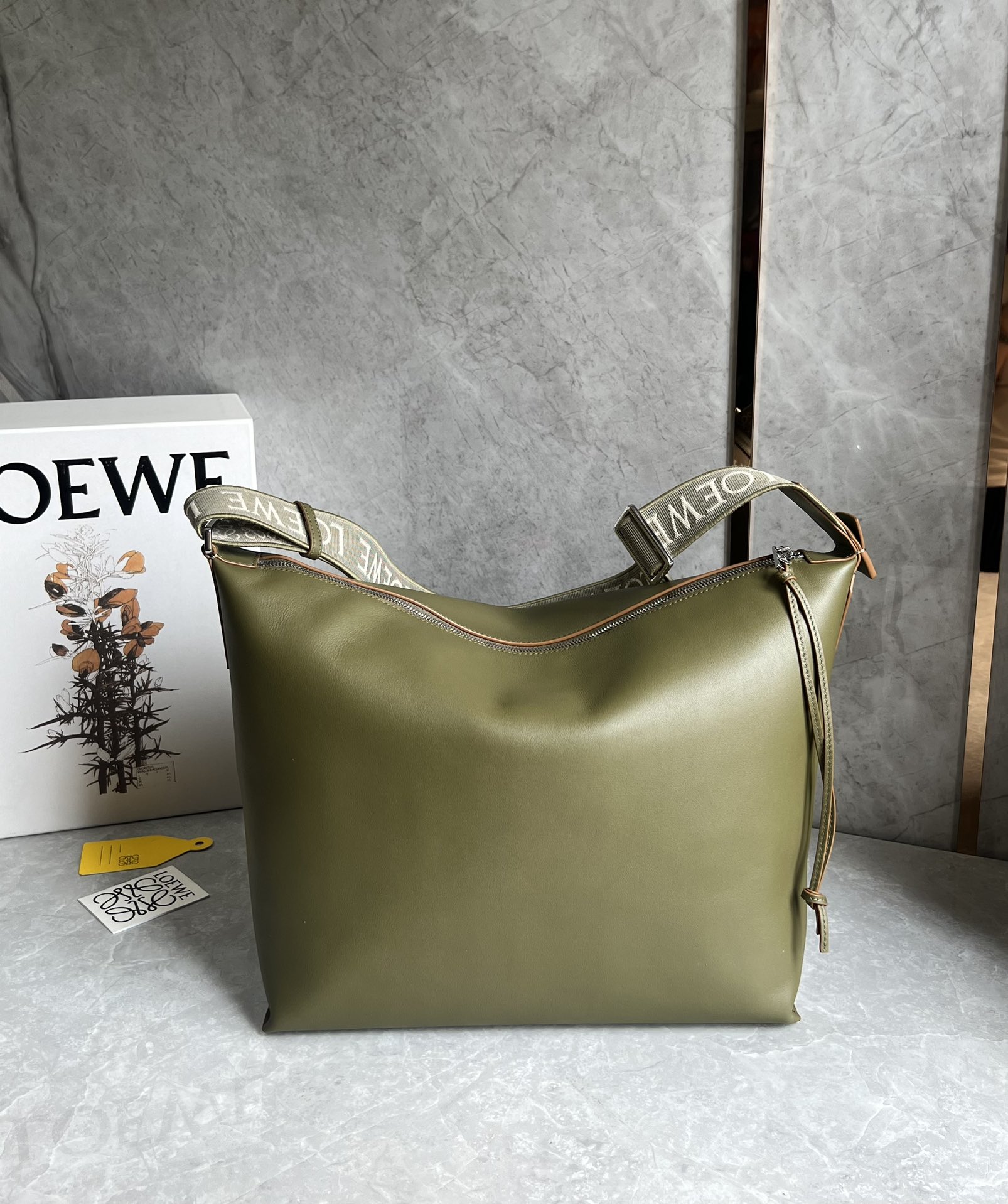 Loewe Large Cubi Crossbody Bag in Supple Smooth Calfskin and Jacquard Olive